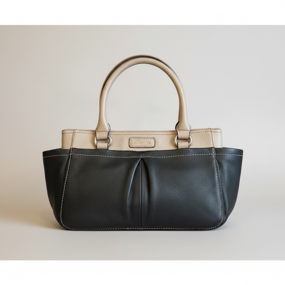 Clarks Womens Two Tone Pebbled Leather Shoulder Bag Black Tan Satchel 6367